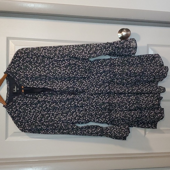 Lulus Garden of Grace Navy Blue Floral Print Long Sleeve Ruffled Dress SZ M - Picture 9 of 10